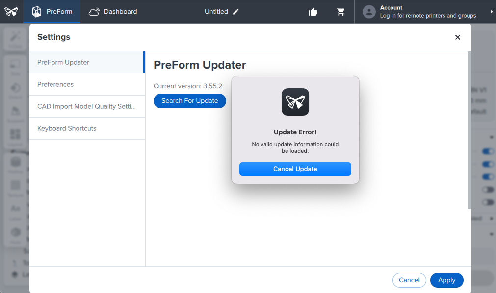 PreForm software issues and troubleshooting